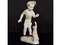 Kép 1/4 - Vintage porcelán figura: fiu nyuszival