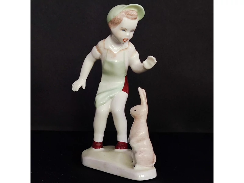 Vintage porcelán figura: fiu nyuszival